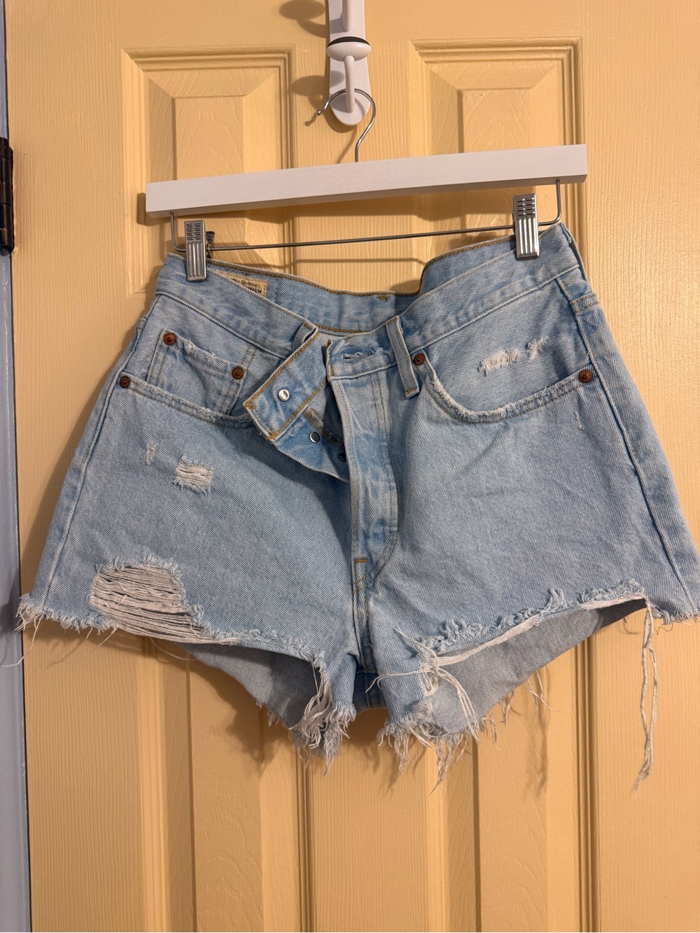 Levi's Light Blue Distressed High-Rise Denim Shorts